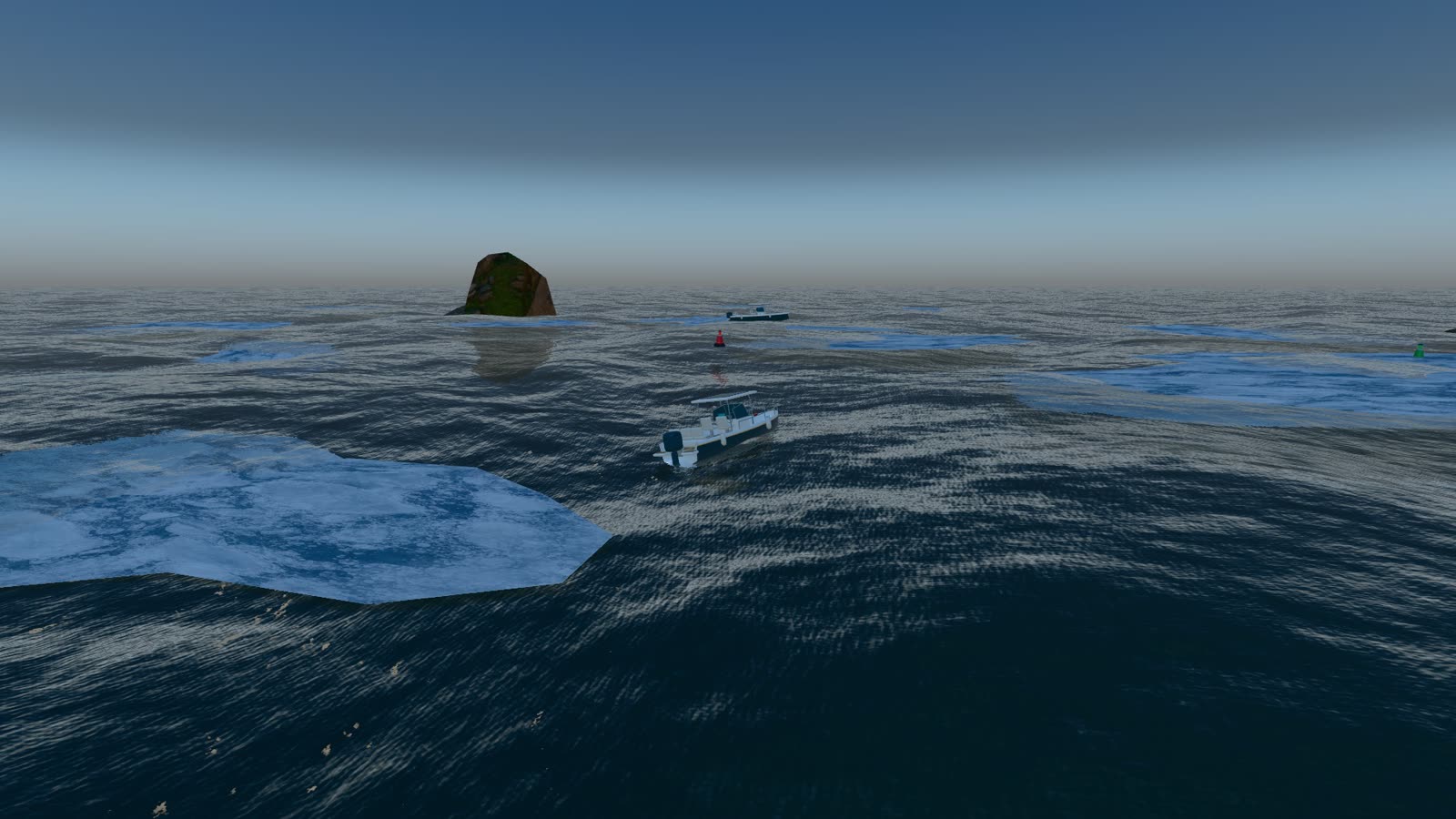 Arctic preset, ice floes among dark outcrops