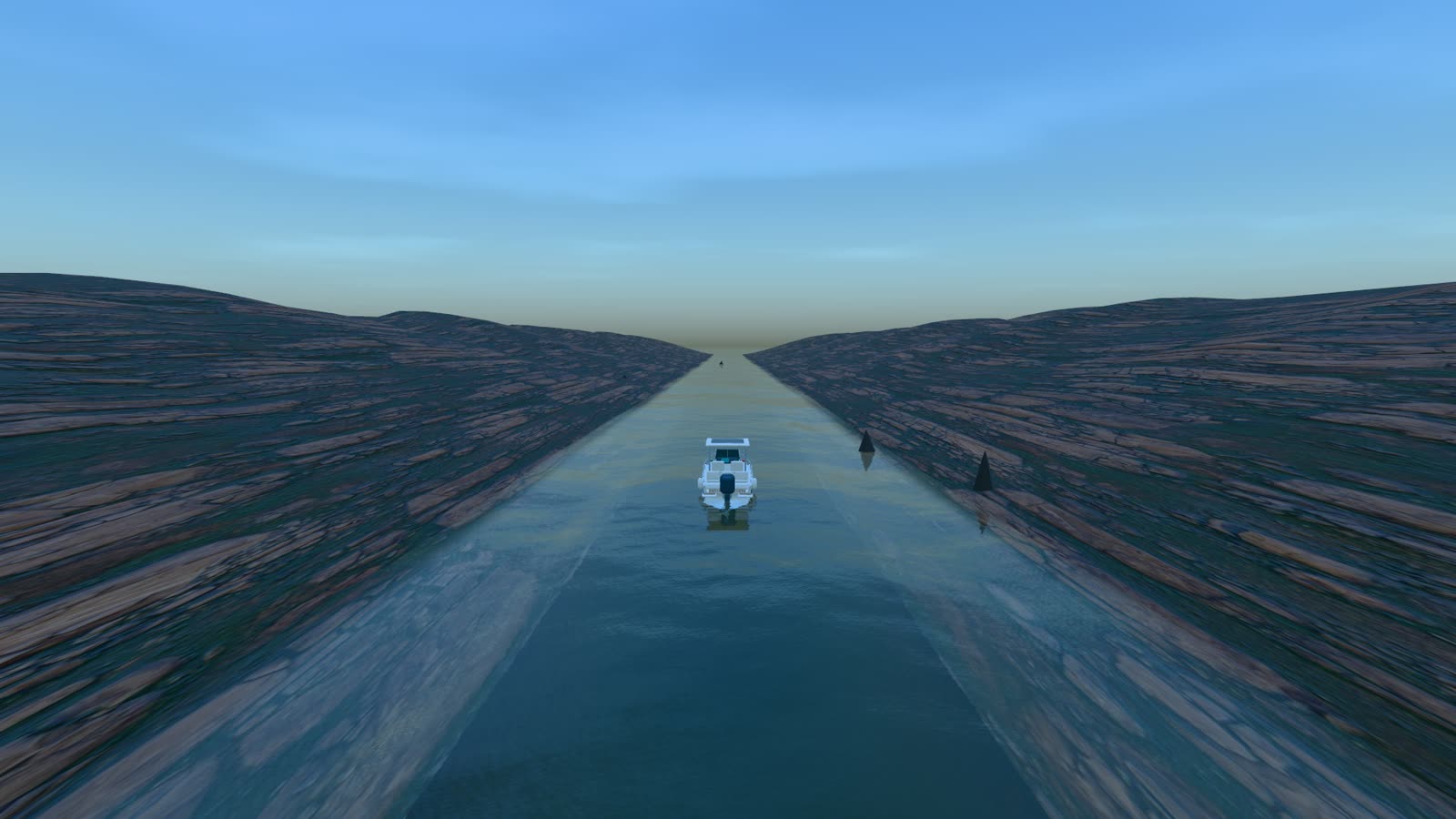 River preset, water flowing between two rocky banks